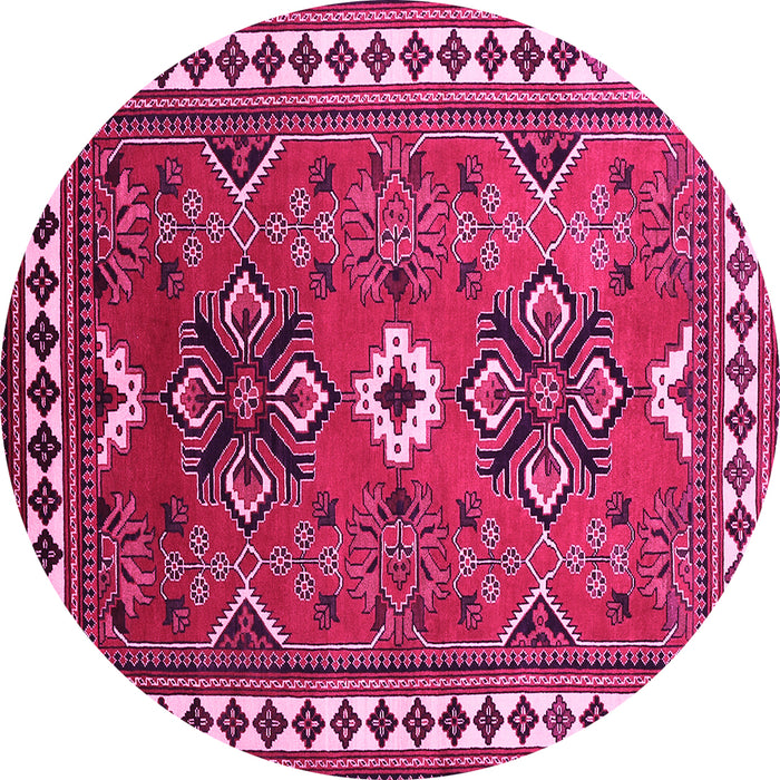 Round Geometric Pink Traditional Rug, tr798pnk