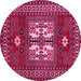 Round Geometric Pink Traditional Rug, tr799pnk