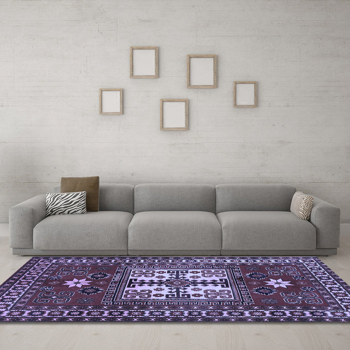 Machine Washable Geometric Blue Traditional Rug in a Living Room, wshtr799blu