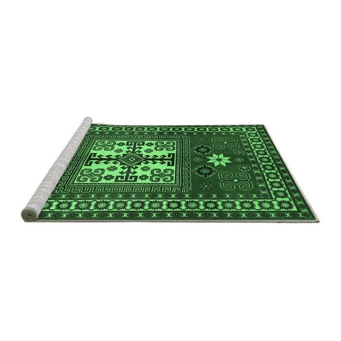 Sideview of Machine Washable Geometric Emerald Green Traditional Area Rugs, wshtr799emgrn