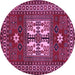 Round Geometric Purple Traditional Rug, tr799pur