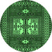 Round Geometric Emerald Green Traditional Rug, tr799emgrn