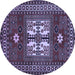 Round Geometric Blue Traditional Rug, tr799blu