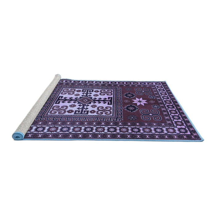 Sideview of Machine Washable Geometric Blue Traditional Rug, wshtr799blu