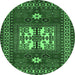 Round Machine Washable Geometric Emerald Green Traditional Area Rugs, wshtr799emgrn