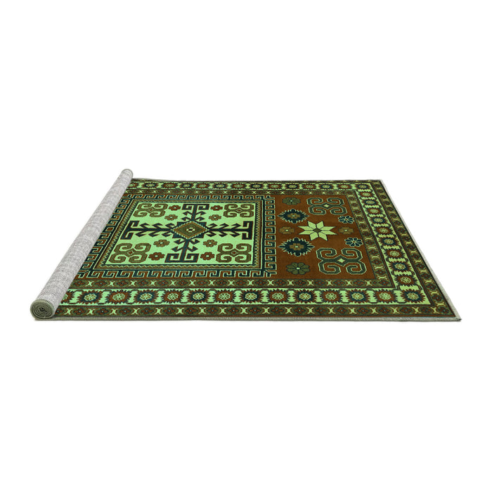 Sideview of Machine Washable Geometric Turquoise Traditional Area Rugs, wshtr799turq