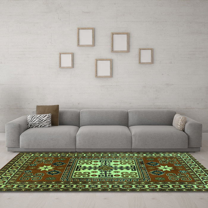 Machine Washable Geometric Turquoise Traditional Area Rugs in a Living Room,, wshtr799turq