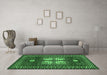 Machine Washable Geometric Emerald Green Traditional Area Rugs in a Living Room,, wshtr799emgrn