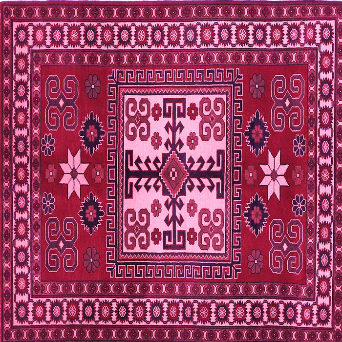 Square Machine Washable Geometric Pink Traditional Rug, wshtr799pnk