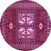 Round Machine Washable Geometric Purple Traditional Area Rugs, wshtr799pur