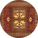 Round Machine Washable Geometric Brown Traditional Rug, wshtr799brn