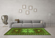 Machine Washable Geometric Green Traditional Area Rugs in a Living Room,, wshtr799grn