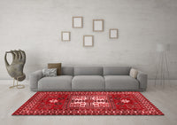 Machine Washable Geometric Red Traditional Rug, wshtr799red