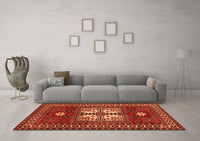 Machine Washable Geometric Orange Traditional Rug, wshtr799org