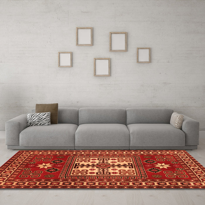 Machine Washable Geometric Orange Traditional Area Rugs in a Living Room, wshtr799org