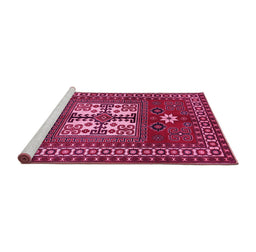 Sideview of Machine Washable Geometric Pink Traditional Rug, wshtr799pnk