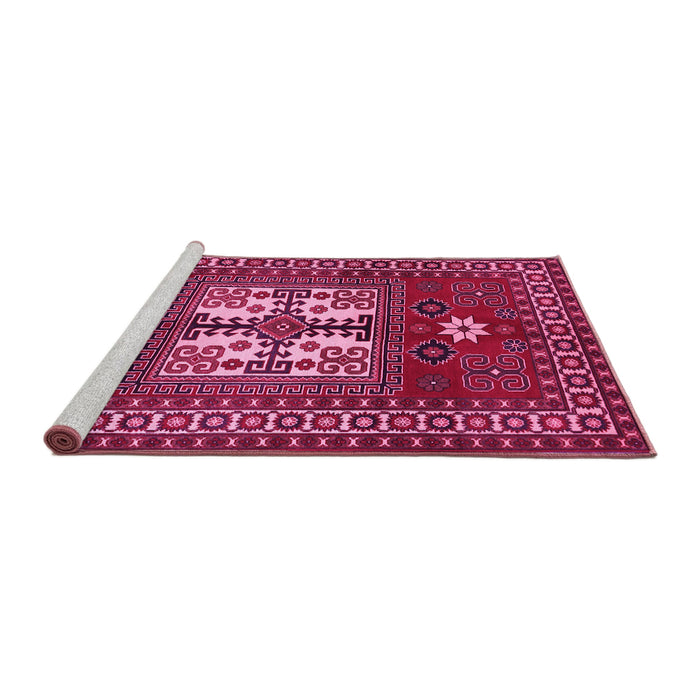 Sideview of Machine Washable Geometric Pink Traditional Rug, wshtr799pnk