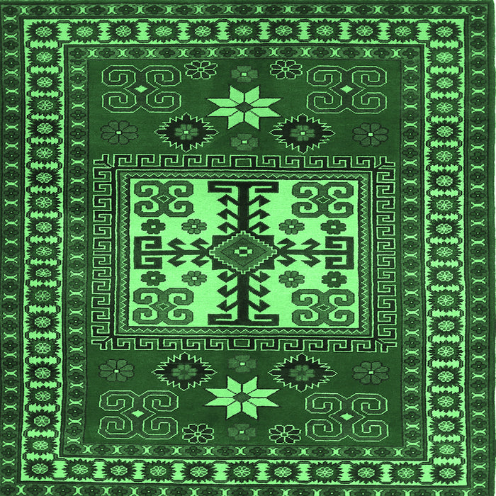 Square Geometric Emerald Green Traditional Rug, tr799emgrn