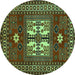 Round Machine Washable Geometric Turquoise Traditional Area Rugs, wshtr799turq