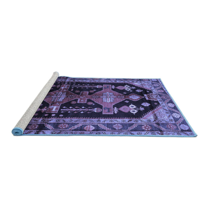 Sideview of Machine Washable Persian Blue Traditional Rug, wshtr79blu