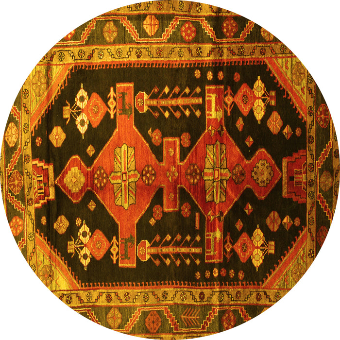 Round Persian Yellow Traditional Rug, tr79yw