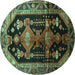 Round Persian Turquoise Traditional Rug, tr79turq