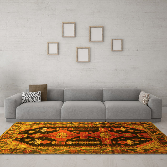 Machine Washable Persian Yellow Traditional Rug in a Living Room, wshtr79yw