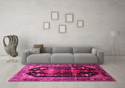 Machine Washable Persian Pink Traditional Rug in a Living Room, wshtr79pnk