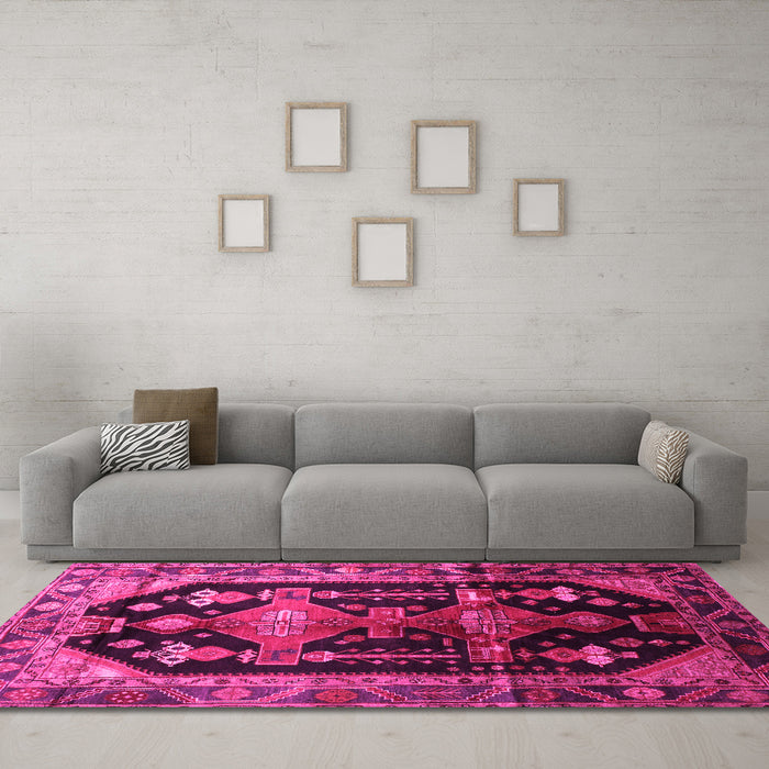 Machine Washable Persian Pink Traditional Rug in a Living Room, wshtr79pnk