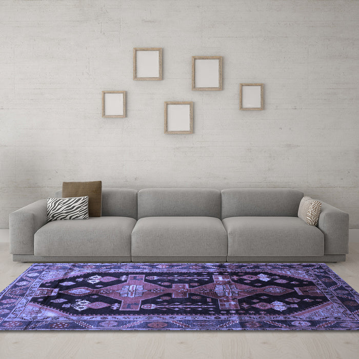 Machine Washable Persian Blue Traditional Rug in a Living Room, wshtr79blu