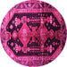 Round Machine Washable Persian Pink Traditional Rug, wshtr79pnk