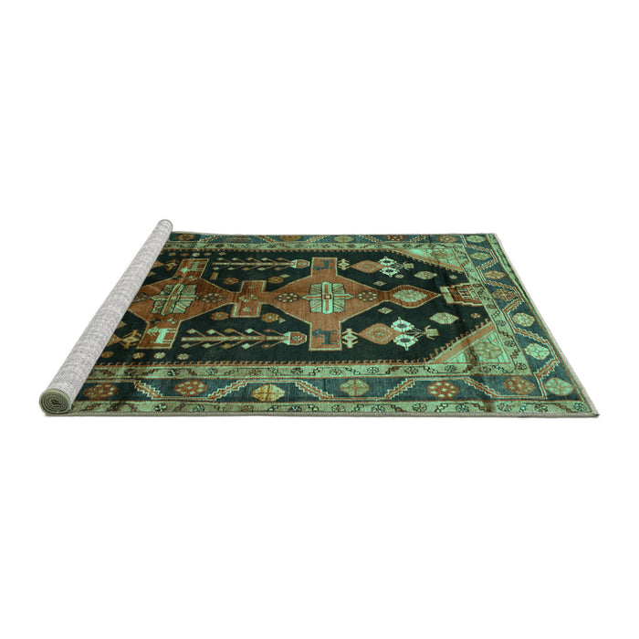 Sideview of Machine Washable Persian Turquoise Traditional Area Rugs, wshtr79turq