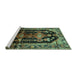 Sideview of Machine Washable Persian Turquoise Traditional Area Rugs, wshtr79turq