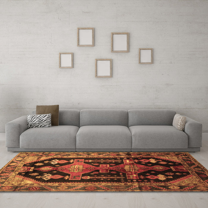 Machine Washable Persian Brown Traditional Rug in a Living Room,, wshtr79brn