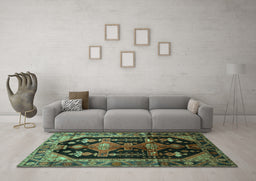 Machine Washable Persian Turquoise Traditional Area Rugs in a Living Room,, wshtr79turq
