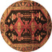 Round Persian Brown Traditional Rug, tr79brn