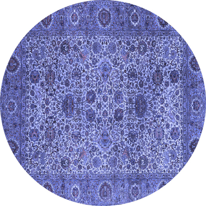 Round Machine Washable Persian Blue Traditional Rug, wshtr7blu