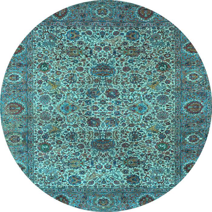 Round Machine Washable Persian Light Blue Traditional Rug, wshtr7lblu