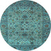 Round Machine Washable Persian Light Blue Traditional Rug, wshtr7lblu