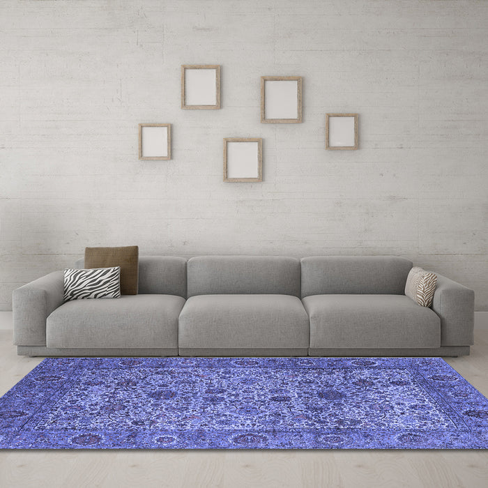 Machine Washable Persian Blue Traditional Rug in a Living Room, wshtr7blu