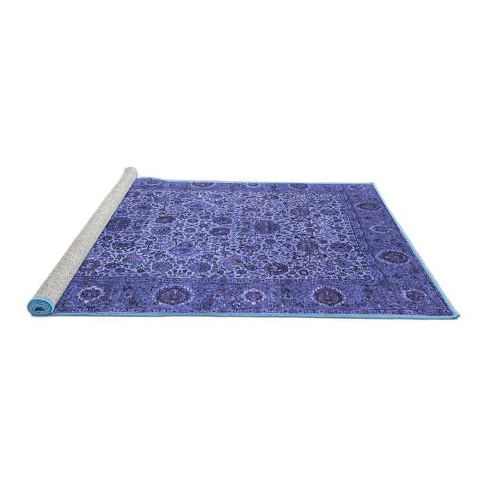Sideview of Machine Washable Persian Blue Traditional Rug, wshtr7blu