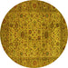 Round Machine Washable Persian Yellow Traditional Rug, wshtr7yw