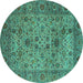 Round Machine Washable Persian Turquoise Traditional Area Rugs, wshtr7turq