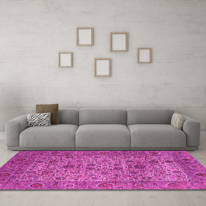 Machine Washable Persian Pink Traditional Rug in a Living Room, wshtr7pnk