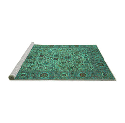 Sideview of Machine Washable Persian Turquoise Traditional Area Rugs, wshtr7turq