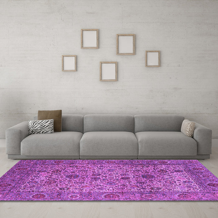 Machine Washable Persian Purple Traditional Area Rugs in a Living Room, wshtr7pur