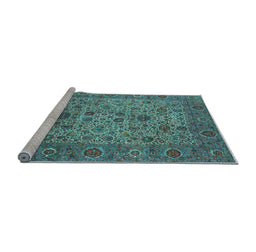 Sideview of Machine Washable Persian Light Blue Traditional Rug, wshtr7lblu