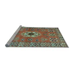 Sideview of Machine Washable Geometric Light Blue Traditional Rug, wshtr800lblu
