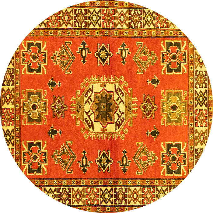 Round Machine Washable Geometric Yellow Traditional Rug, wshtr800yw