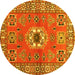 Round Machine Washable Geometric Yellow Traditional Rug, wshtr800yw
